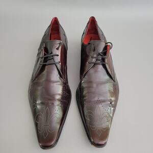 Jeffery West Muse Brown Polished Leather Oxfords Shoes UK 8 US 9 Fleur-de-lis